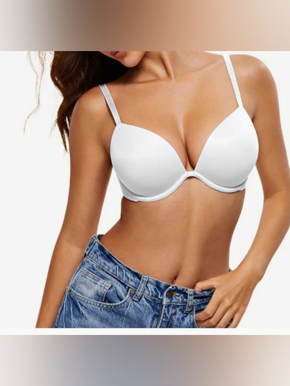 Wingslove Deep V Padded Push Up Bra with Underwire, White 38DD